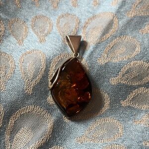Flawless Amber 2 inches teardrop pendant in Sterling Silver setting